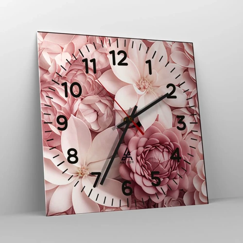 Reloj de pared - Reloj de vidrio - Entre pétalos rosas - 40x40 cm