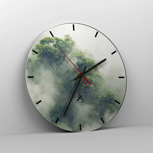 Reloj de pared - Reloj de vidrio - Envuelto en niebla - 30x30 cm