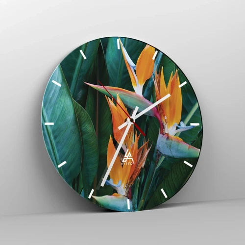 Reloj de pared - Reloj de vidrio - ¿Es una flor o es un pájaro? - 30x30 cm