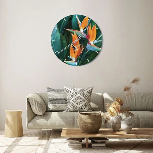Reloj de pared - Reloj de vidrio - ¿Es una flor o es un pájaro? - 30x30 cm