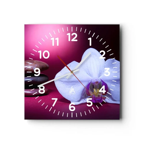 Reloj de pared - Reloj de vidrio - Estudio de frescura en violeta - 30x30 cm