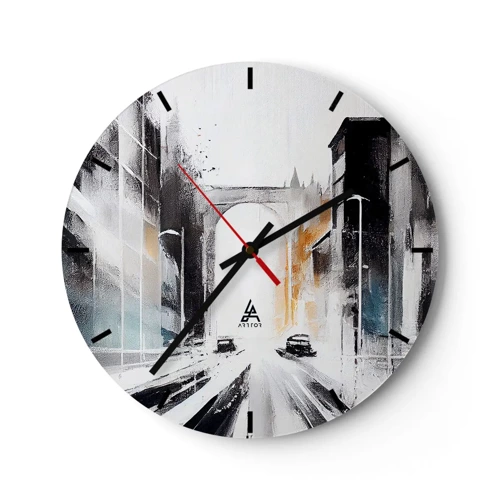 Reloj de pared - Reloj de vidrio - Estudio de la ciudad: arquitectura y movimiento - 30x30 cm