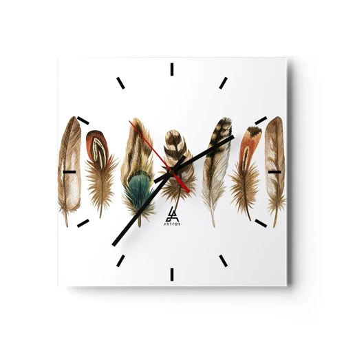 Reloj de pared - Reloj de vidrio - Estudio de plumas - 30x30 cm