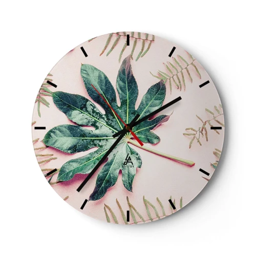 Reloj de pared - Reloj de vidrio - Estudio de vegetación sobre fondo rosa - 30x30 cm