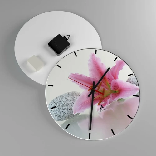 Reloj de pared - Reloj de vidrio - Estudio en rosa, gris y blanco - 30x30 cm