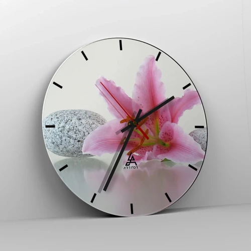 Reloj de pared - Reloj de vidrio - Estudio en rosa, gris y blanco - 30x30 cm