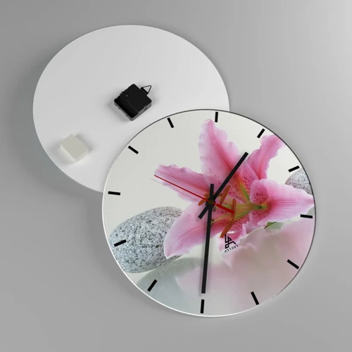 Reloj de pared - Reloj de vidrio - Estudio en rosa, gris y blanco - 40x40 cm