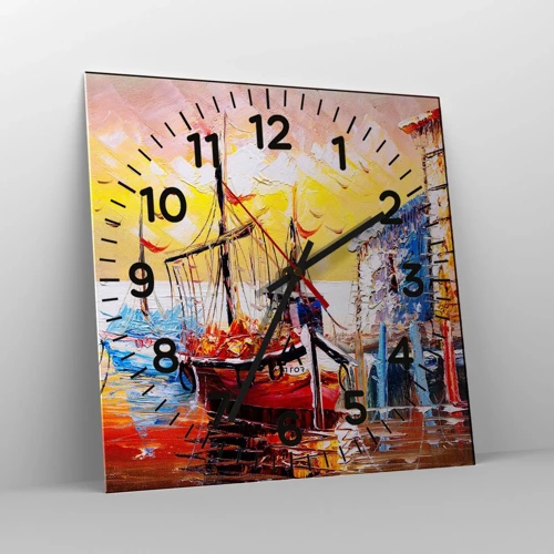 Reloj de pared - Reloj de vidrio - Feliz regreso - 30x30 cm