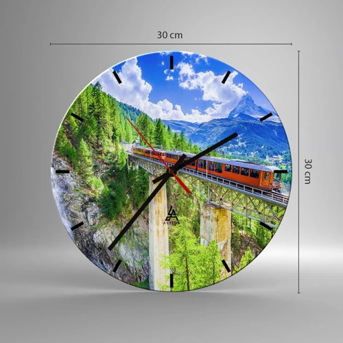 Reloj de pared - Reloj de vidrio - Ferrocarril a los Alpes - 30x30 cm