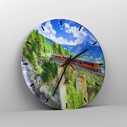 Reloj de pared - Reloj de vidrio - Ferrocarril a los Alpes - 30x30 cm