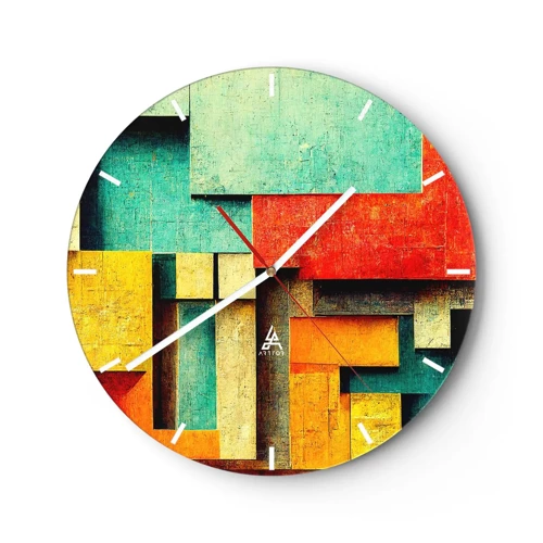 Reloj de pared - Reloj de vidrio - Festival de ángulos rectos - 30x30 cm