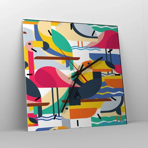 Reloj de pared - Reloj de vidrio - Fiesta de las aves - 40x40 cm