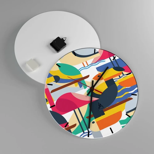 Reloj de pared - Reloj de vidrio - Fiesta de las aves - 40x40 cm