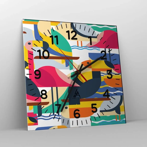 Reloj de pared - Reloj de vidrio - Fiesta de las aves - 40x40 cm