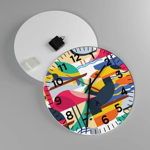 Reloj de pared - Reloj de vidrio - Fiesta de las aves - 40x40 cm