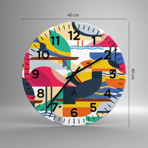 Reloj de pared - Reloj de vidrio - Fiesta de las aves - 40x40 cm