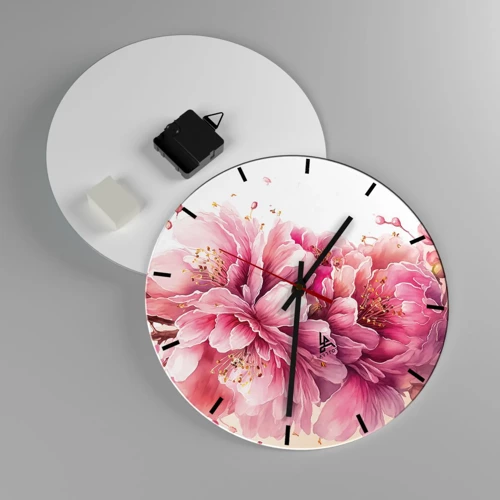 Reloj de pared - Reloj de vidrio - Flor de cerezo - 30x30 cm