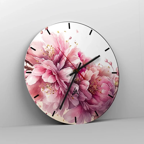 Reloj de pared - Reloj de vidrio - Flor de cerezo - 30x30 cm