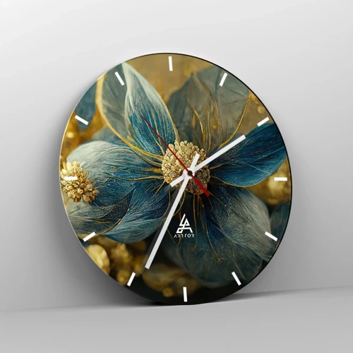 Reloj de pared - Reloj de vidrio - Flor de oro - 30x30 cm