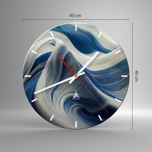 Reloj de pared - Reloj de vidrio - Fluidez de azul y blanco - 40x40 cm