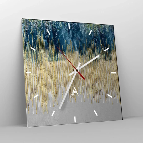 Reloj de pared - Reloj de vidrio - Frontera de líneas doradas - 40x40 cm