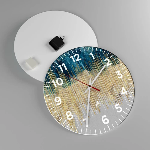 Reloj de pared - Reloj de vidrio - Frontera de líneas doradas - 40x40 cm