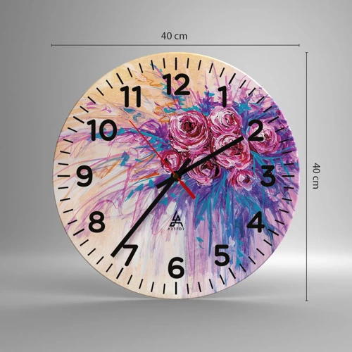 Reloj de pared - Reloj de vidrio - Fuente de rosas - 40x40 cm