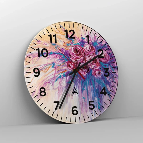 Reloj de pared - Reloj de vidrio - Fuente de rosas - 40x40 cm