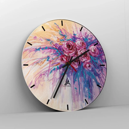 Reloj de pared - Reloj de vidrio - Fuente de rosas - 40x40 cm