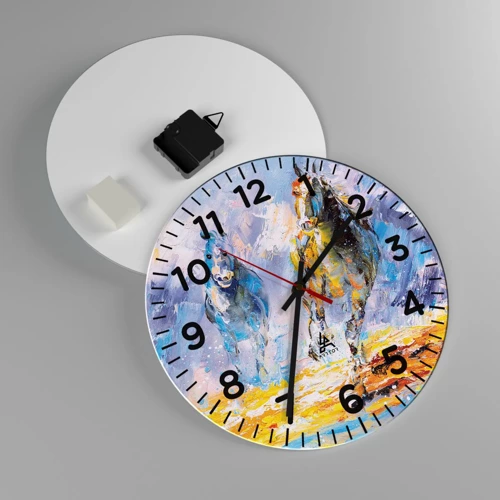 Reloj de pared - Reloj de vidrio - Galopando a través del resplandor - 30x30 cm