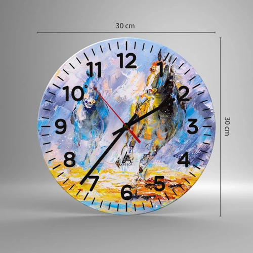 Reloj de pared - Reloj de vidrio - Galopando a través del resplandor - 30x30 cm