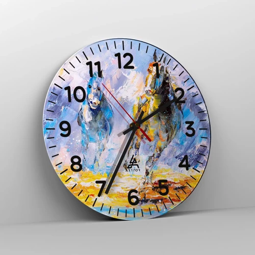 Reloj de pared - Reloj de vidrio - Galopando a través del resplandor - 30x30 cm