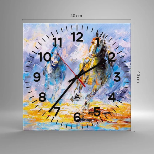 Reloj de pared - Reloj de vidrio - Galopando a través del resplandor - 40x40 cm