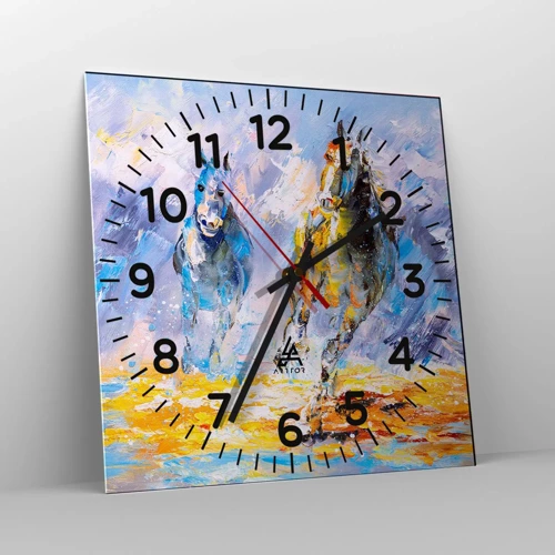 Reloj de pared - Reloj de vidrio - Galopando a través del resplandor - 40x40 cm