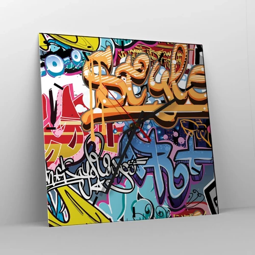 Reloj de pared - Reloj de vidrio - Grafiti, el arte urbano - 30x30 cm