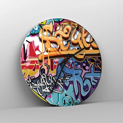 Reloj de pared - Reloj de vidrio - Grafiti, el arte urbano - 30x30 cm