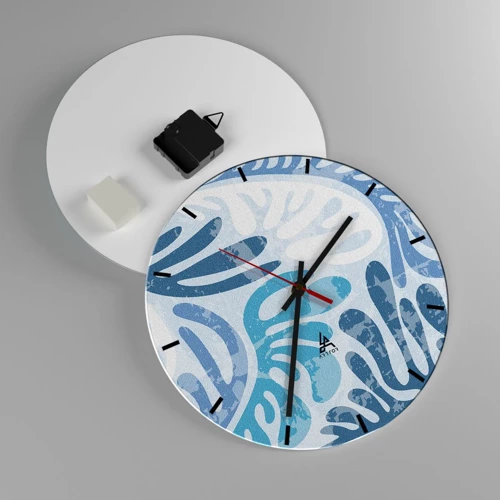 Reloj de pared - Reloj de vidrio - Helechos azules - 30x30 cm