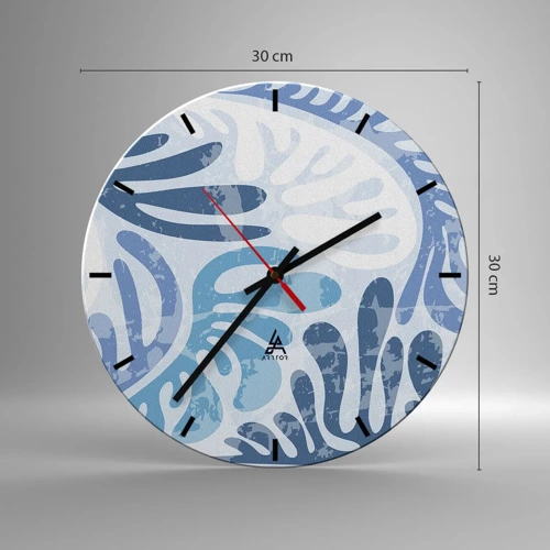 Reloj de pared - Reloj de vidrio - Helechos azules - 30x30 cm