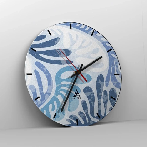 Reloj de pared - Reloj de vidrio - Helechos azules - 30x30 cm