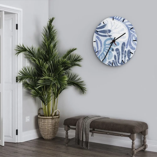 Reloj de pared - Reloj de vidrio - Helechos azules - 40x40 cm