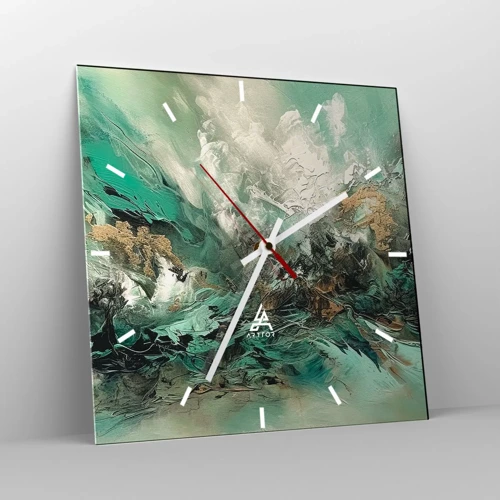 Reloj de pared - Reloj de vidrio - Hervor negro esmeralda - 30x30 cm