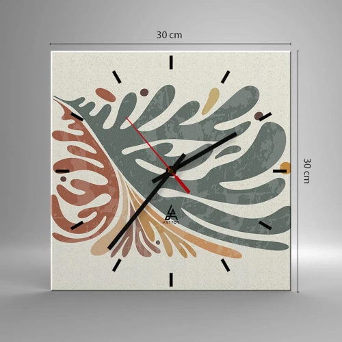 Reloj de pared - Reloj de vidrio - Hoja multicolor - 30x30 cm