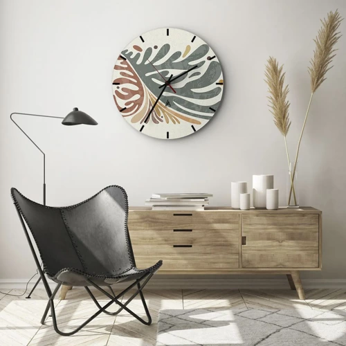Reloj de pared - Reloj de vidrio - Hoja multicolor - 30x30 cm