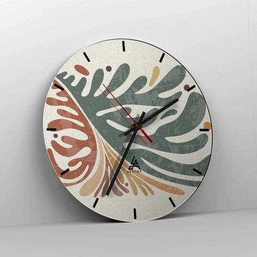 Reloj de pared - Reloj de vidrio - Hoja multicolor - 40x40 cm