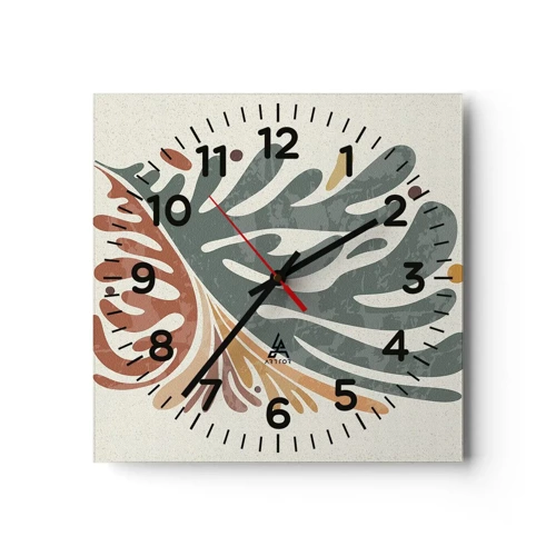 Reloj de pared - Reloj de vidrio - Hoja multicolor - 40x40 cm