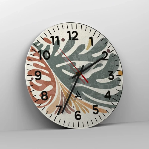 Reloj de pared - Reloj de vidrio - Hoja multicolor - 40x40 cm