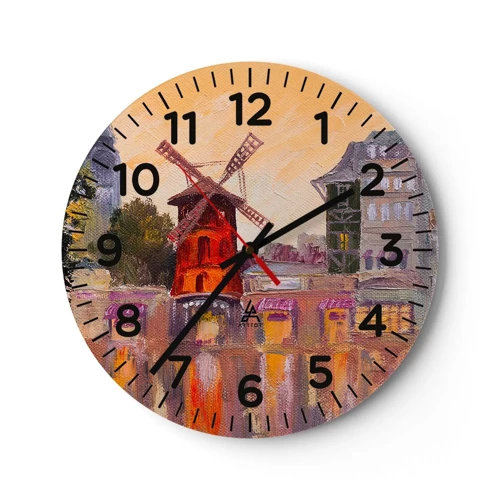 Reloj de pared - Reloj de vidrio - Iconos parisinos - Moulin Rouge - 30x30 cm