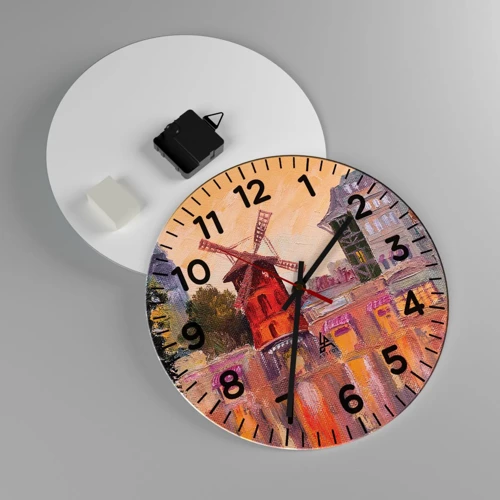 Reloj de pared - Reloj de vidrio - Iconos parisinos - Moulin Rouge - 30x30 cm