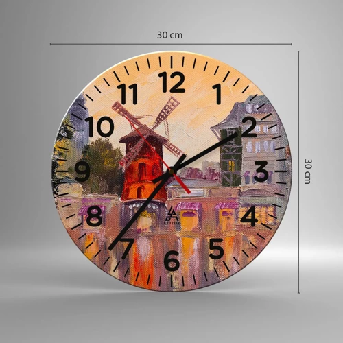 Reloj de pared - Reloj de vidrio - Iconos parisinos - Moulin Rouge - 30x30 cm