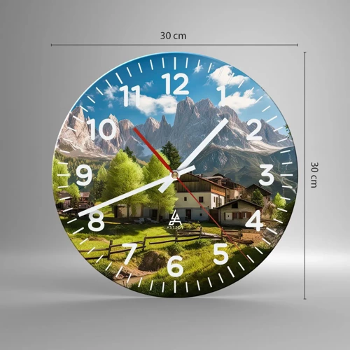 Reloj de pared - Reloj de vidrio - Idilio alpino - 30x30 cm